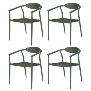Kit 4 Cadeiras Empilhavel Isla Fratini em Aluminio Verde Assento com Trama de Corda Nautica Verde